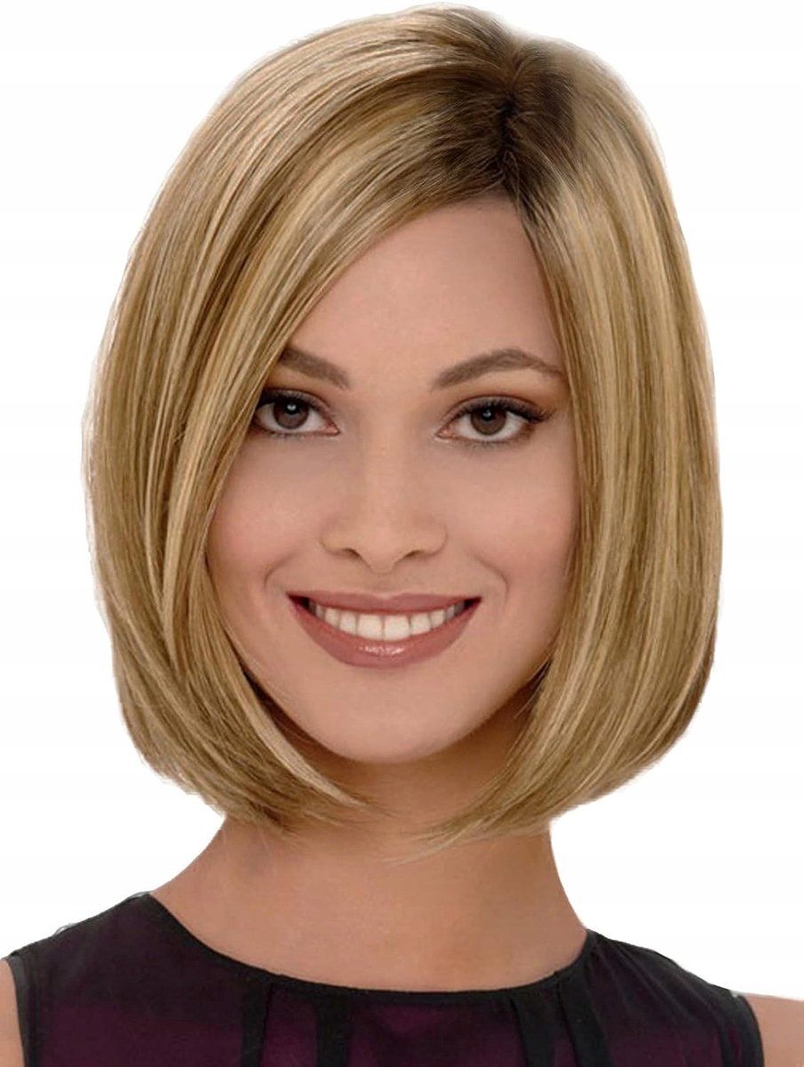 Damespruik Blonde Right Bob Cosplaykostuum van synthetisch haar