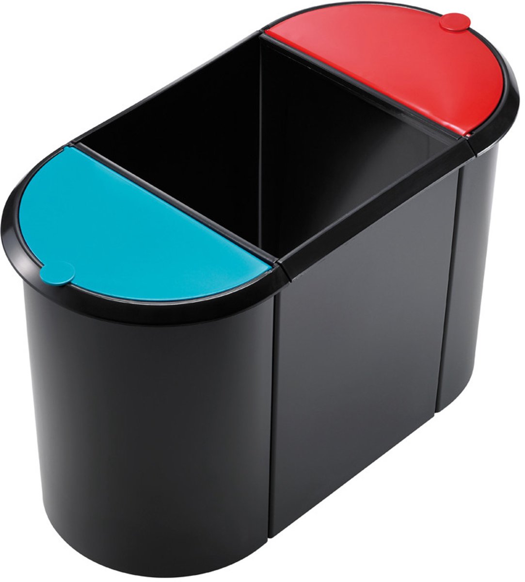Helit Prullenbak 'the triple' ovaal zwart/geel/blauw 3-delig afvalscheiding