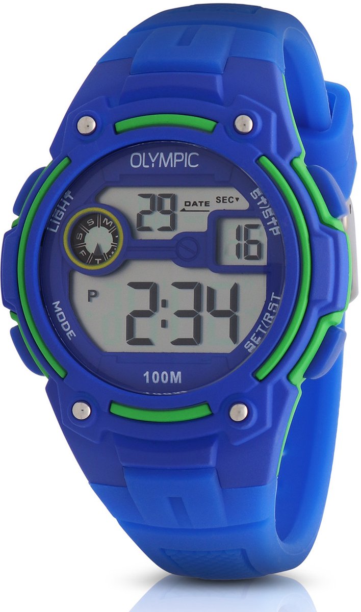 Olympic OL45HKR013 Digital Horloge - Voor Kinderen - Mineraalglas - Kunststof - Blauw - 35 mm breed - Quartz - Gesp - 10 ATM (zwemmen)