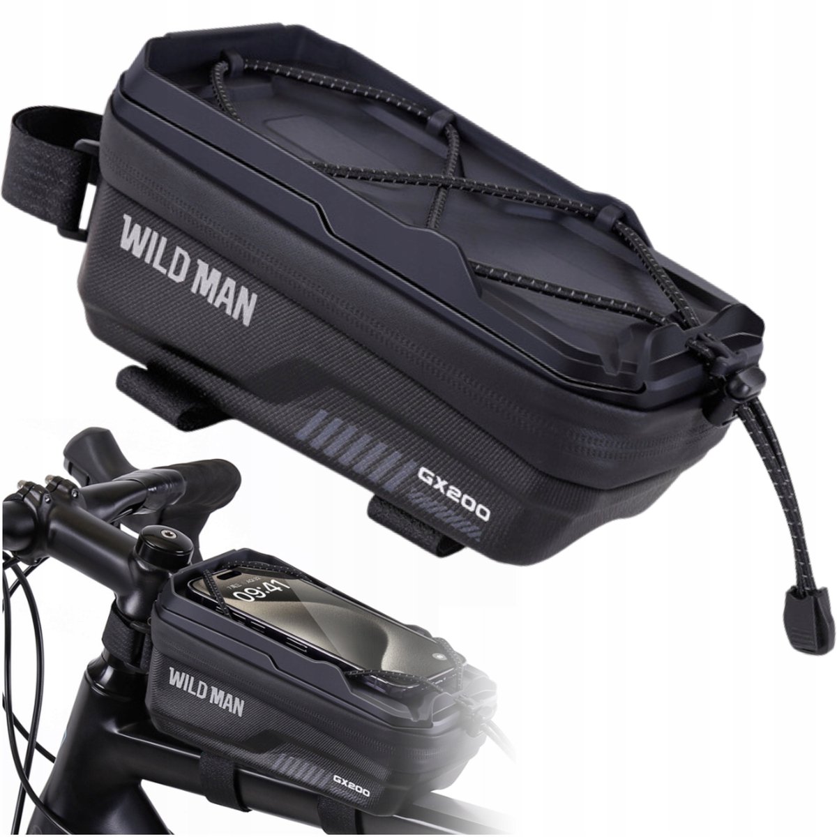 Wild Man Fietsframe Tas Waterdicht Telefoonhouder - 2L Zwart