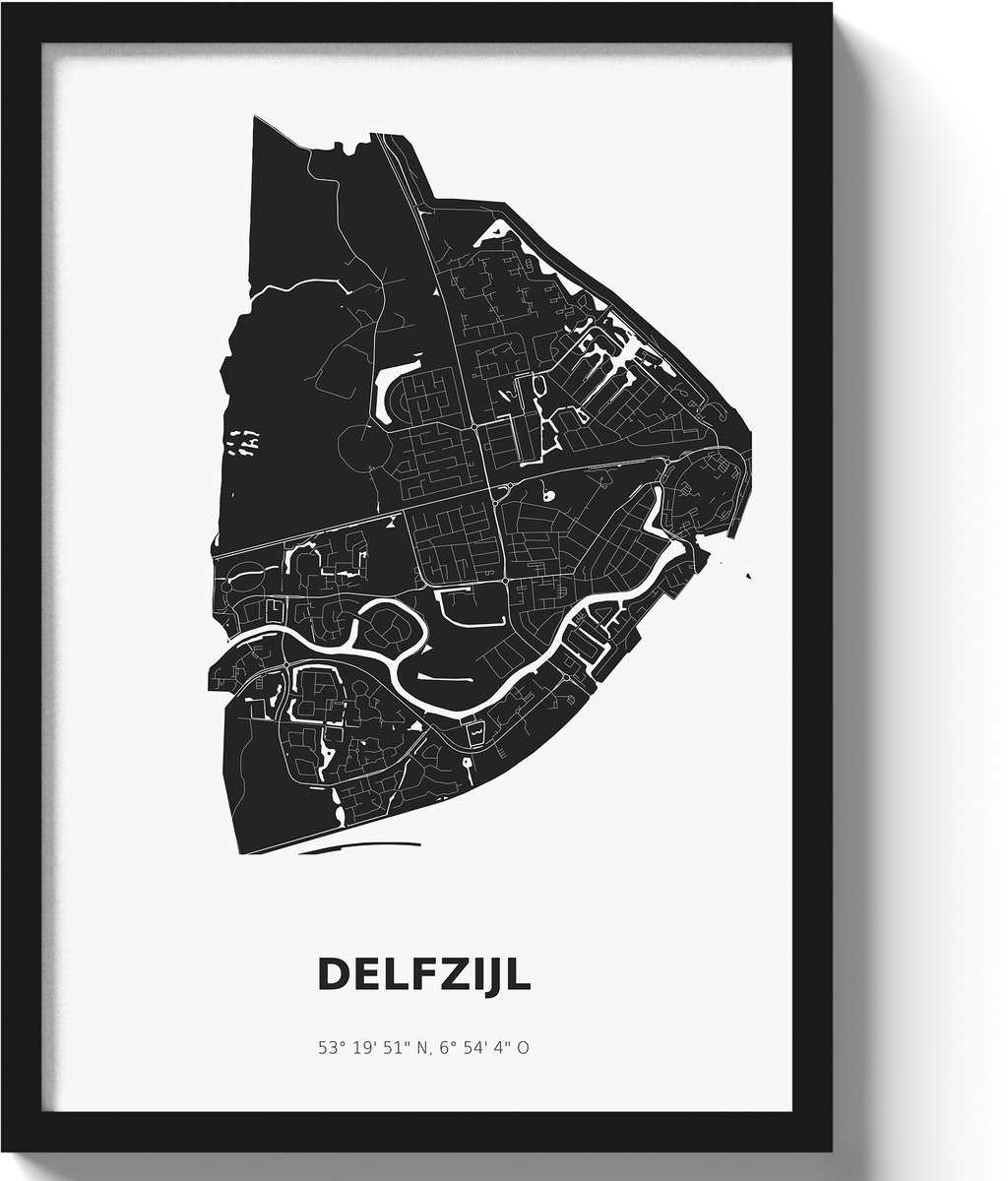Poster Delfzijl A2 - 42 x 59,4 cm - Zwart/Wit (Exclusief Lijst)