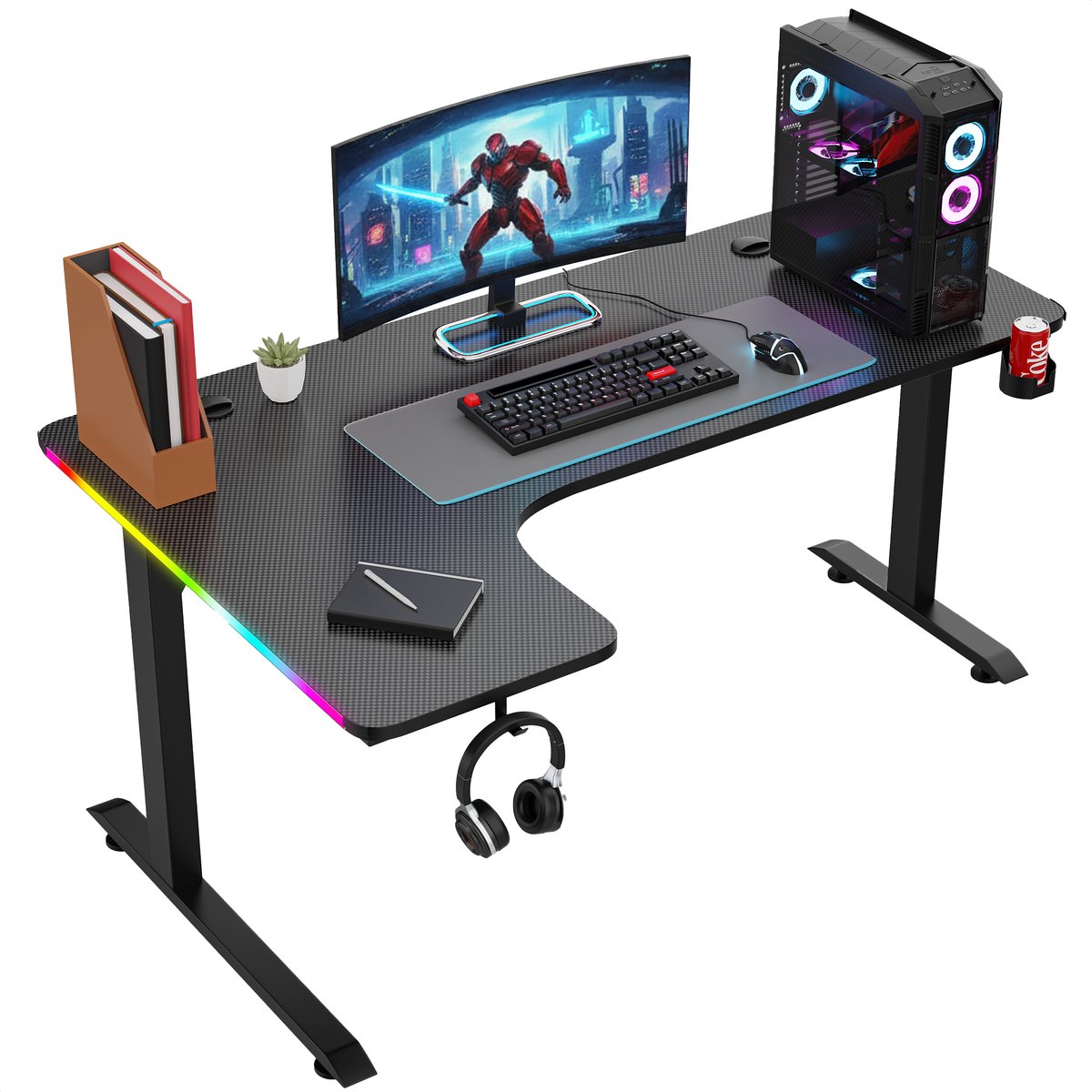 Avalo Gaming Bureau - 160x100x75 CM - L Vormig Hoekbureau - Game Desk Met LED Verlichting - Tafel - Zwart