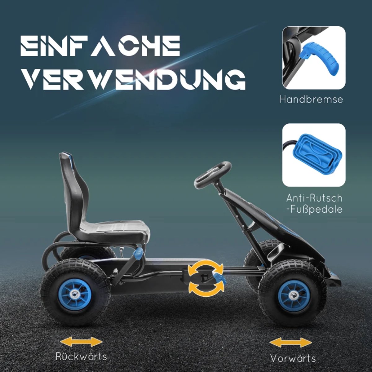 Skelter - GoKart voor Kinderen - Kinderkart met Pedalen - Verstelbaar Zadel - 5+ Jaar - Geschikt voor Binnen en Buiten - Blauw+Zwart — afbeelding 10