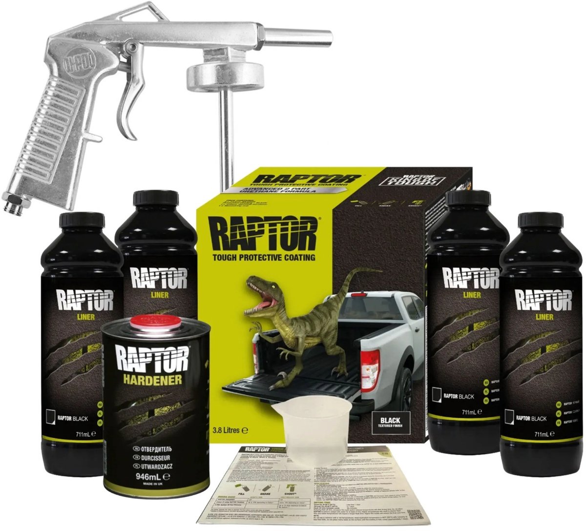Raptor Liner 2K Bedliner Verf ZWART 4 liter + GRATIS verfspuit