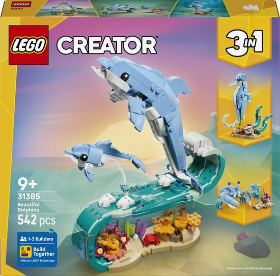 LEGO® Creator 3in1 Animaux marins : Magnifiques Dauphins - Reconstruit en Hippocampe ou Crabe - 31385