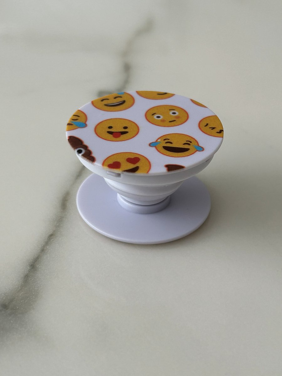 Telefoon Grip & Stand – Universele Smartphone Houder - Emoji – Opvouwbaar & 360° Draaibaar – Past op Elke Telefoon of Hoesje - Smiley - Wit