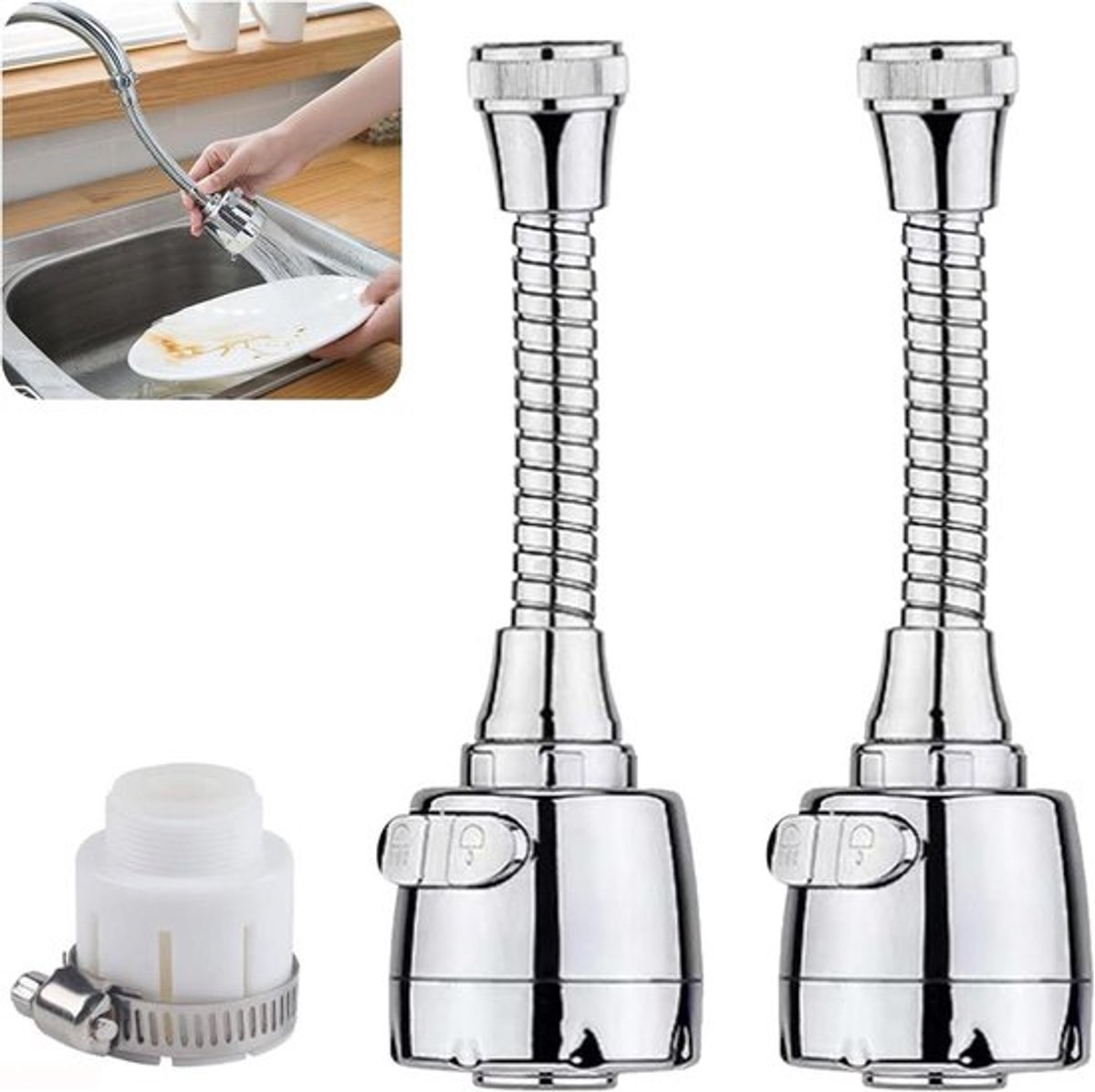 Keukenkraan Sproeikop - 2 Stuks met Universele Adapter - 360 ° Draaibaar - Waterbesparend - Anti-Spatten - 2 Modi - Voor Gootsteen - Keukenverlenger
