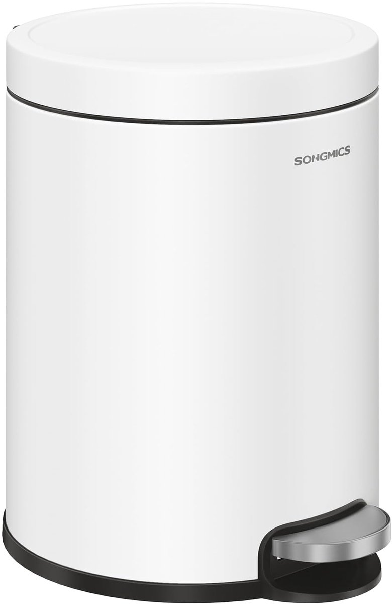 Songmics - badkamer prullenbak - pedaalemmer - 6 liter - metaal - wit