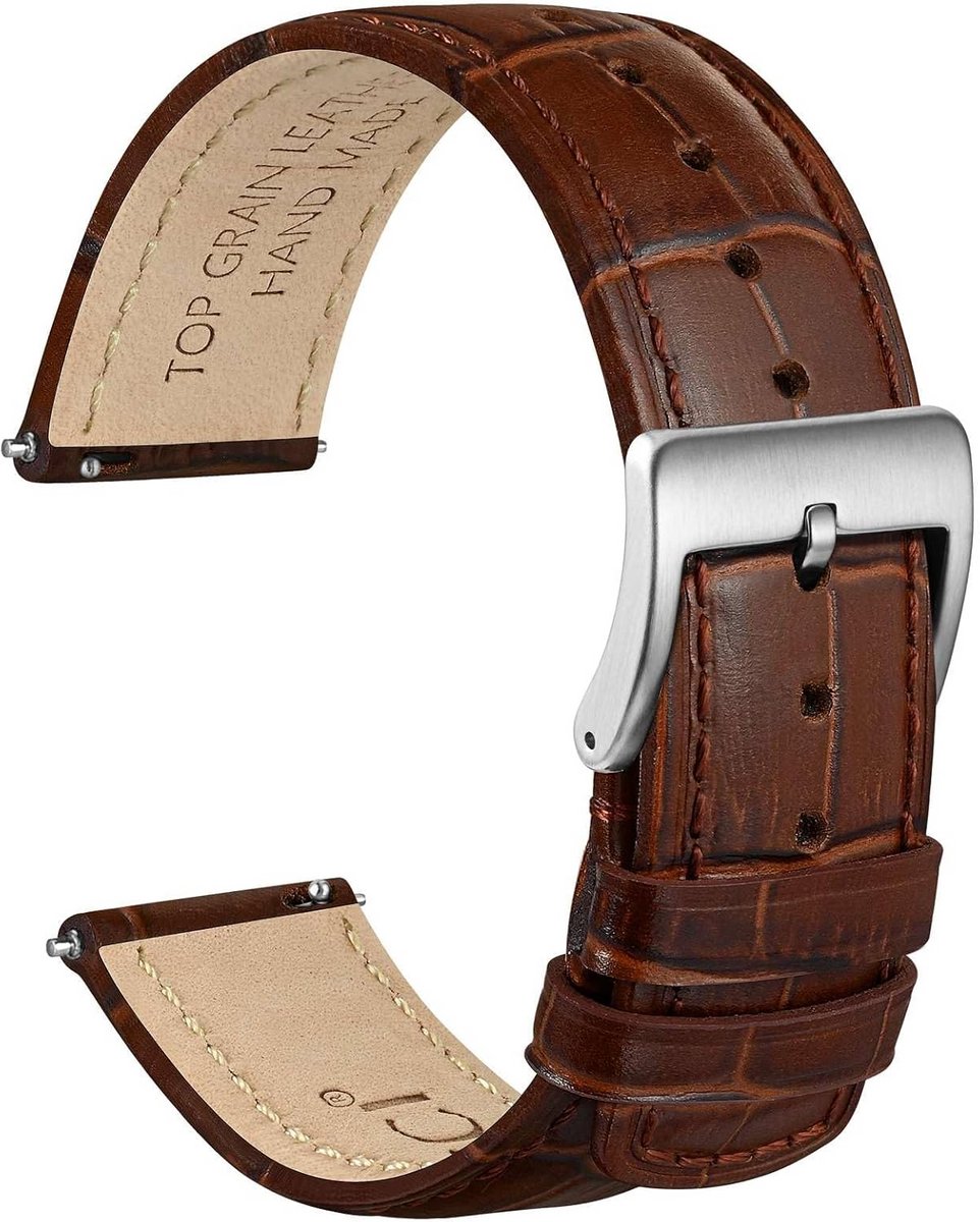 Leren Horlogeband met Krokodillenstructuur, Quick Release, 18-22mm