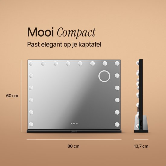 Mirlux Hollywood Spiegel 80x60CM - 2 Bluetooth Speakers - USB & USB-C Oplaadpoorten - LED Verlichting - Make Up Spiegels - 10x Zoom - Zwart