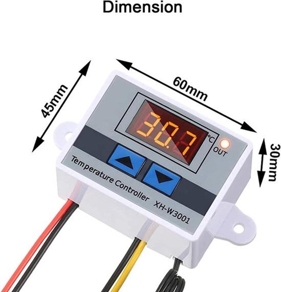 Digitaler Temperaturregler XH-W3001 | DC 12V, 120W | -50 Bis 110°C, 0,1°C Genauigkeit | Wasserfeste Edelstahlsonde | Heiz-/Kühlmodus | ABS-Gehäuse