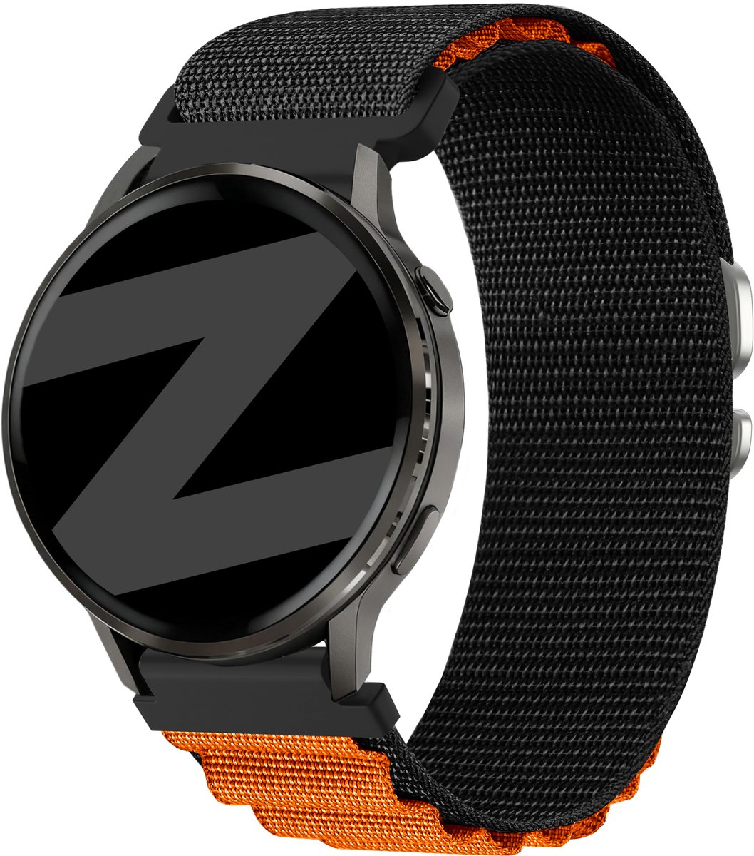 Bandz Nylon bandje 'Alpine' 20mm geschikt voor Garmin Vivoactive 6 / 5 / 3 / Vivomove / 3 / HR / Style / Luxe / Sport / Trend / Forerunner 645 / 570 / 245 / 170 / 165 / 70 / 55 / Venu / SQ / SQ2 / 2 Plus / Approach S12 / S40 / S42 - Zwart/Oranje