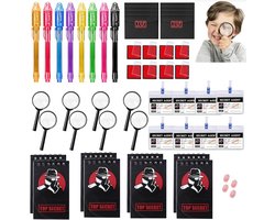 Detectiveset voor kinderen - 48 stuks inclusief UV-pen, notitieboek, vergrootglas, ID-kaart en vingerafdrukpad
