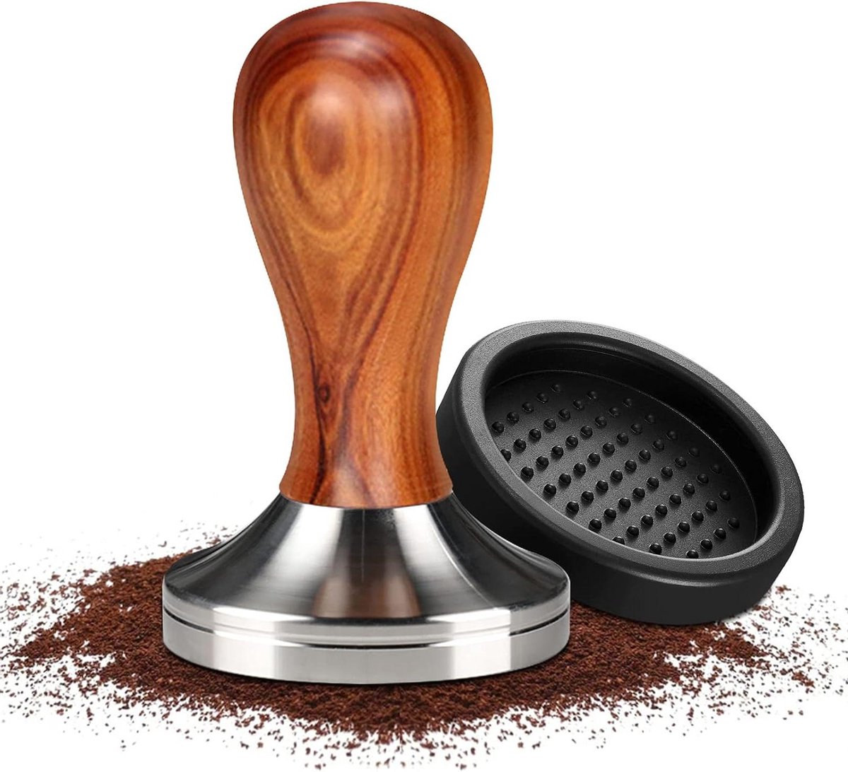 Ronte - Koffiestamper van roestvrij staal met siliconen sabotagemat - Espresso tamper - Bonenpoeder pers set.