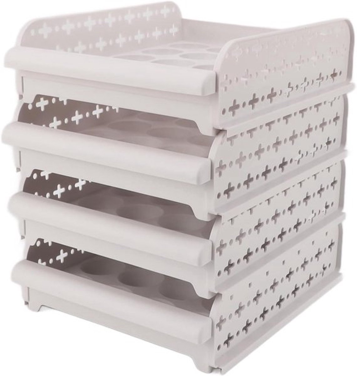 Eiercontainer 4 STKS 80 Grid Stapelbare Ei Opslag Lade Container 4 Lagen voor Thuis Picknick Restaurant (beige)