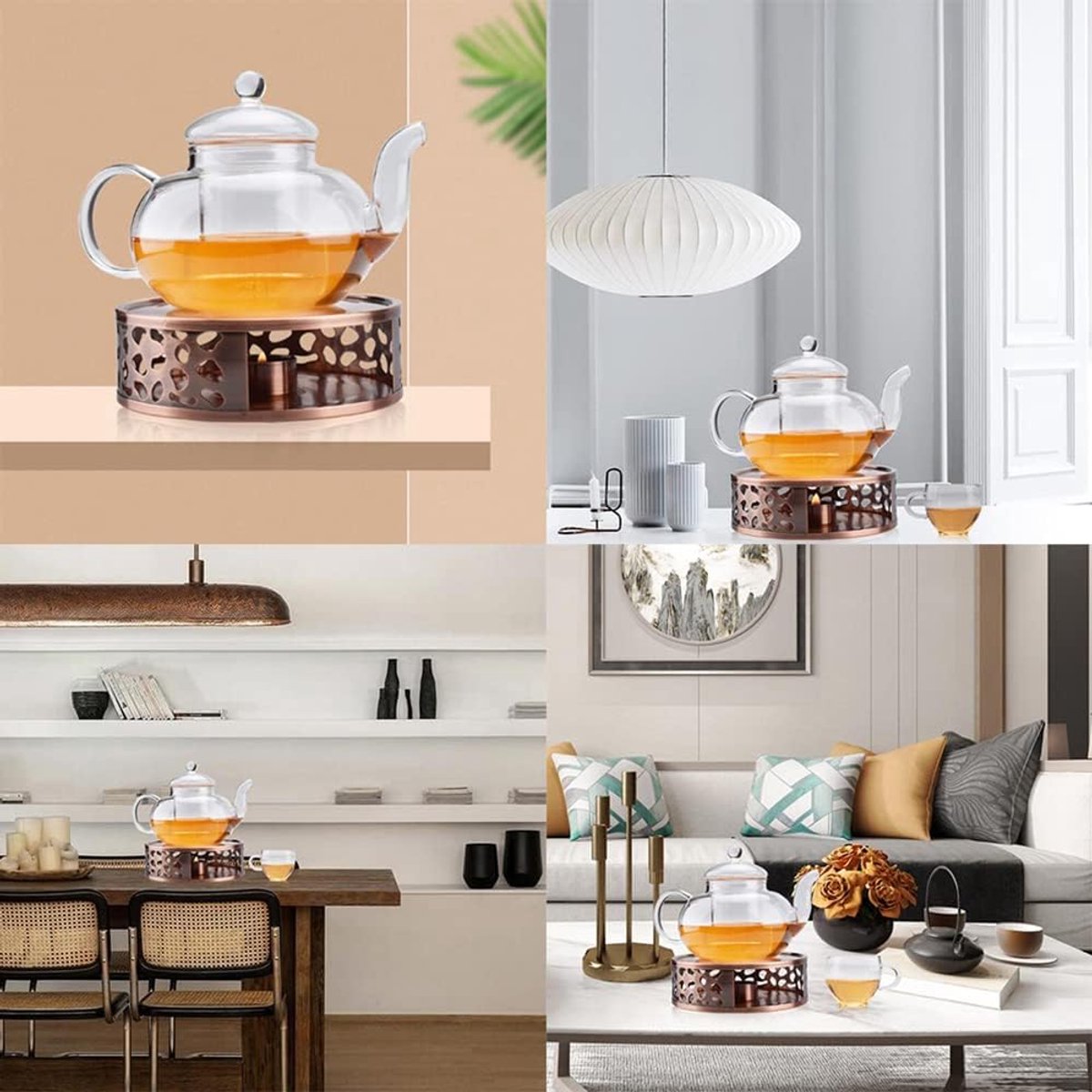 2 stuks theepot warmer - kandelaar - RVS - 15*15*5cm - met theelichthouder - Roségoud - kaarsenhouder - Koffie- en theewarmer - geschikt voor glazen, stalen en keramische theepotten en andere hittebestendige schalen — cadeau in Koken & Dineren - foto 7
