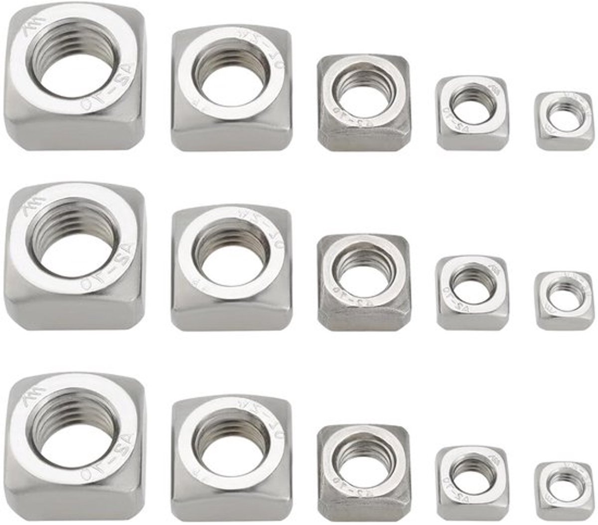 304 RVS Vierkante Moeren Assortiment Kit - 50 stuks (M5 M6 M8 M10 M12) voor Civiele Meubels en Elektrische Apparaten