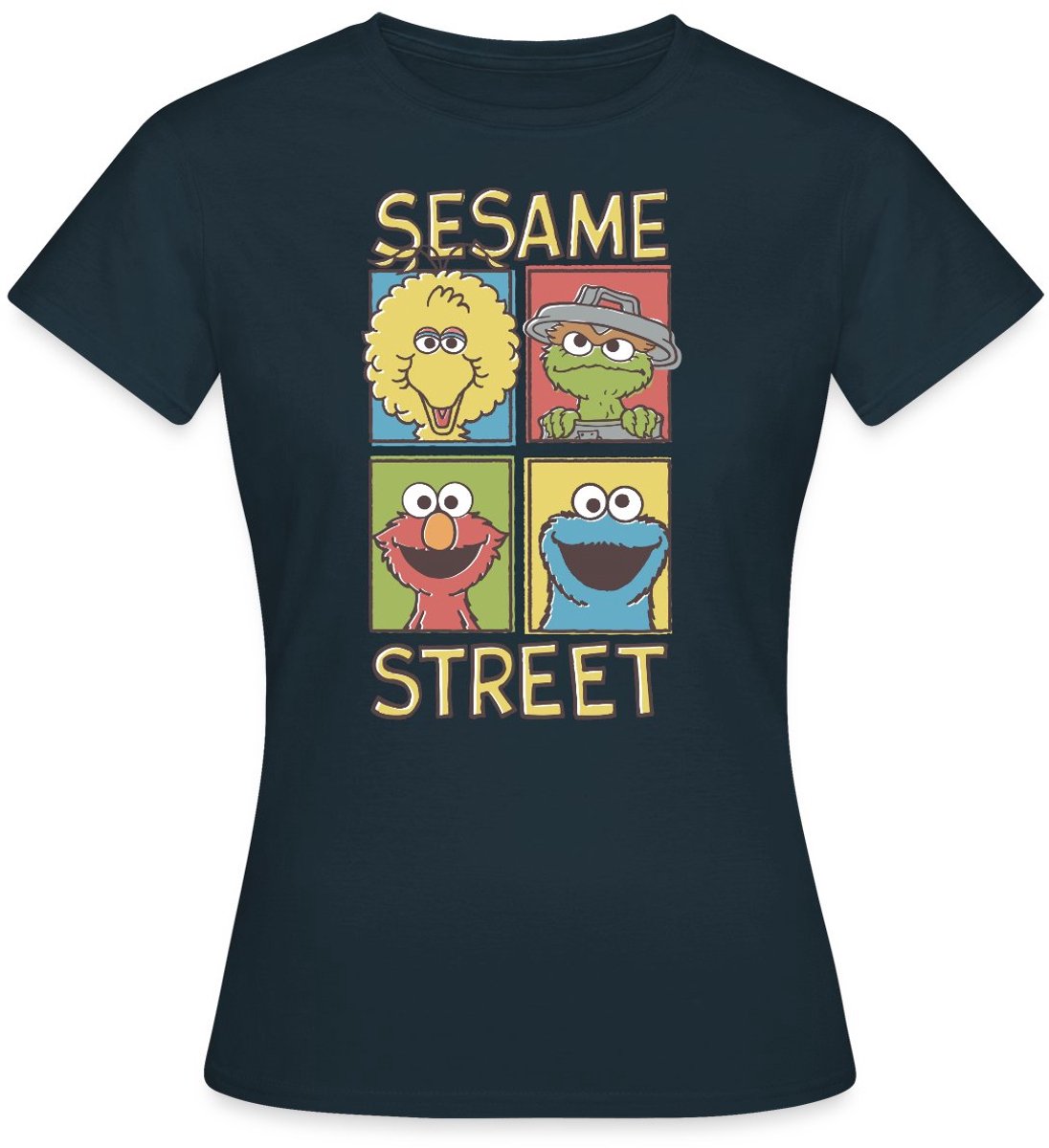 Sesamstraat Bibo Oscar Elmo Koekiemonster T-Shirt Dames