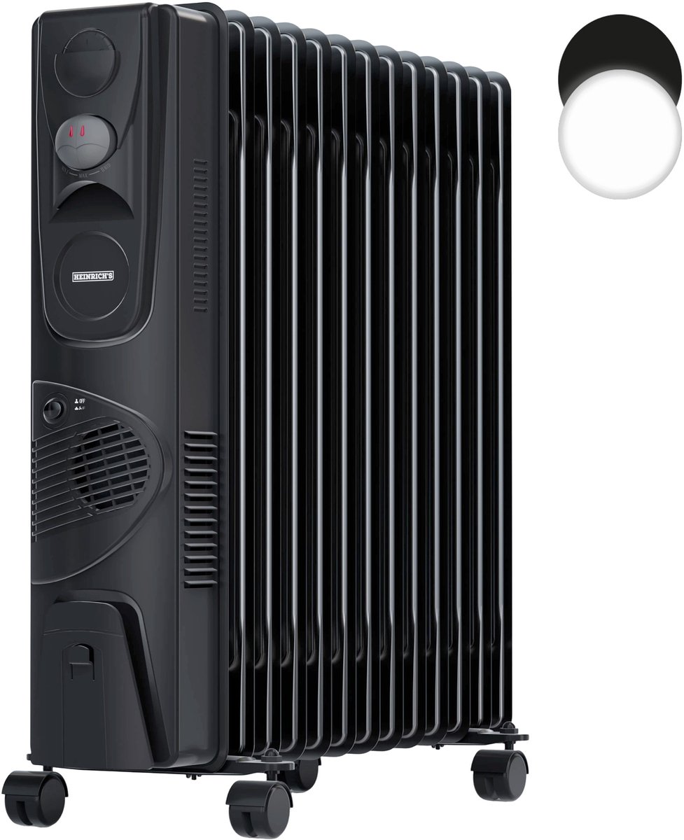 Heinrich’s HOR 8702 olieradiator - 13 ribben - 2500 W - met extra ventilator en handdoekenhouder - zwart