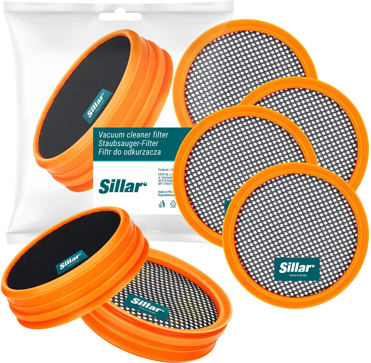 Sillar, set 4 filters voor stofzuiger, wasbaar stofzuigerfilter, vervanging FC8009 / CP0948, geschikt voor steelstofzuiger Philips SpeedPro 5000, 5000 AQUA