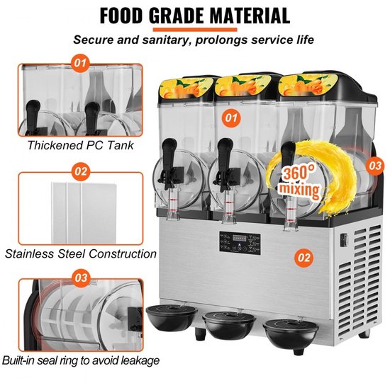 Slushmachine - Professionele Margarita/Granita Machine - 36 L Enkele Kom - 1100 W - Roestvrij Staal - Bevroren Dranken & Smoothies — afbeelding 2