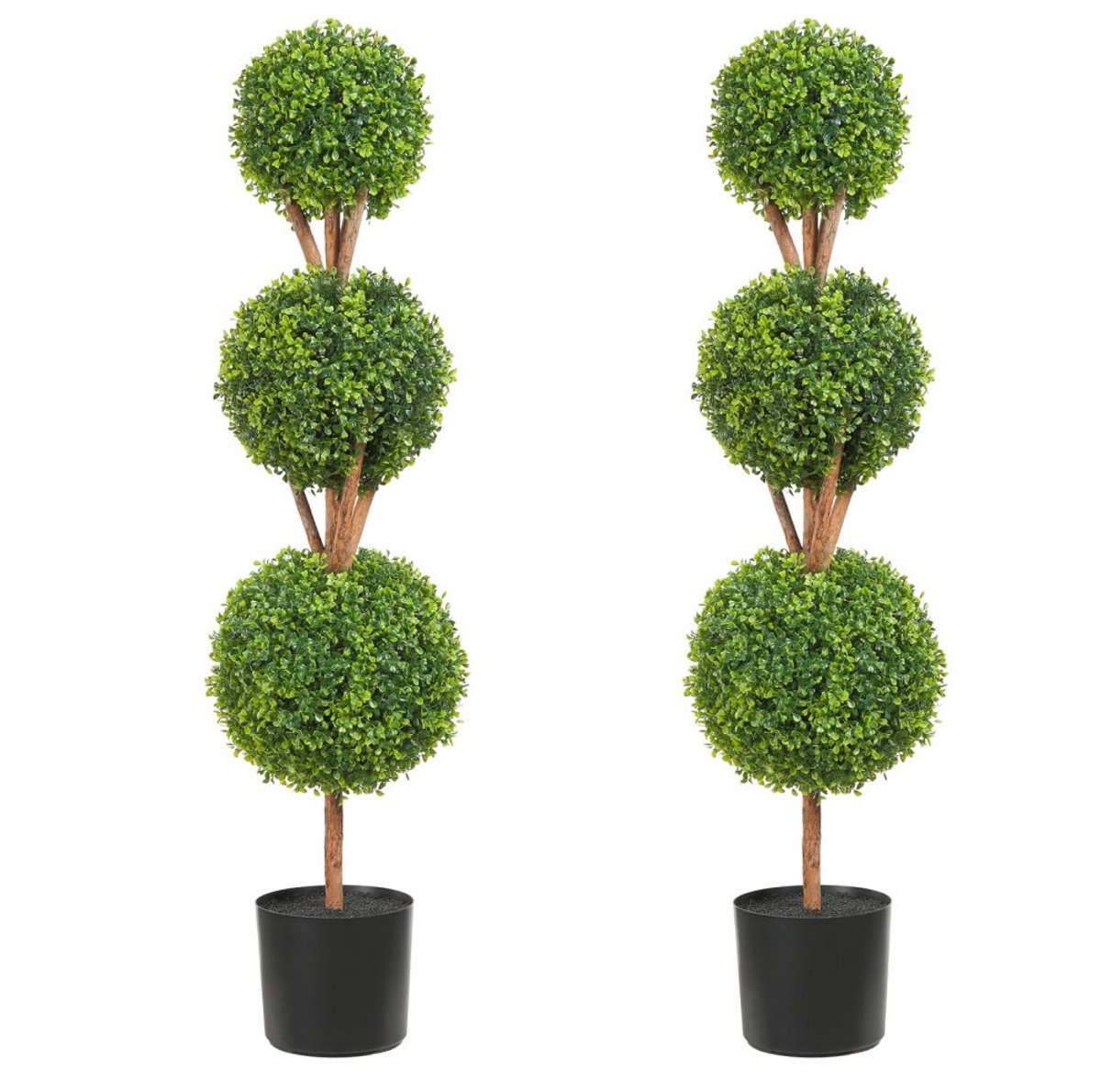 Kunstbuxus Buxusbol op Stam - Kunstplant in Pot - Hoogte 122 cm - PE Bladeren, Houten Stam, PP Pot - Inclusief 2 LED-lampjes - Met 10 Reservebladeren - Groen