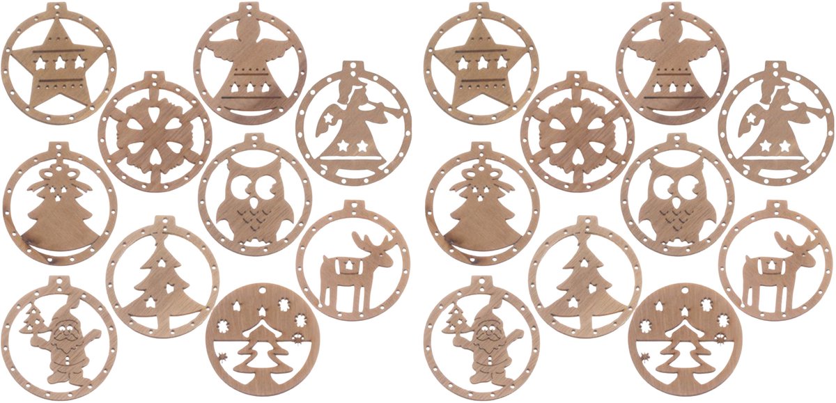 Ruhhy Kerstballen - 20x stuks - hout - kerstfiguren - kerstboomversiering - kerst