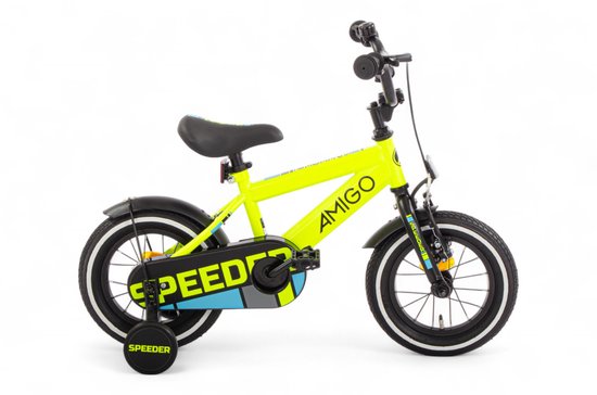 AMIGO Speeder Jongensfiets 12 Inch - Kinderfiets voor 2 tot 4 Jaar - 90-105 cm - Geel/Zwart