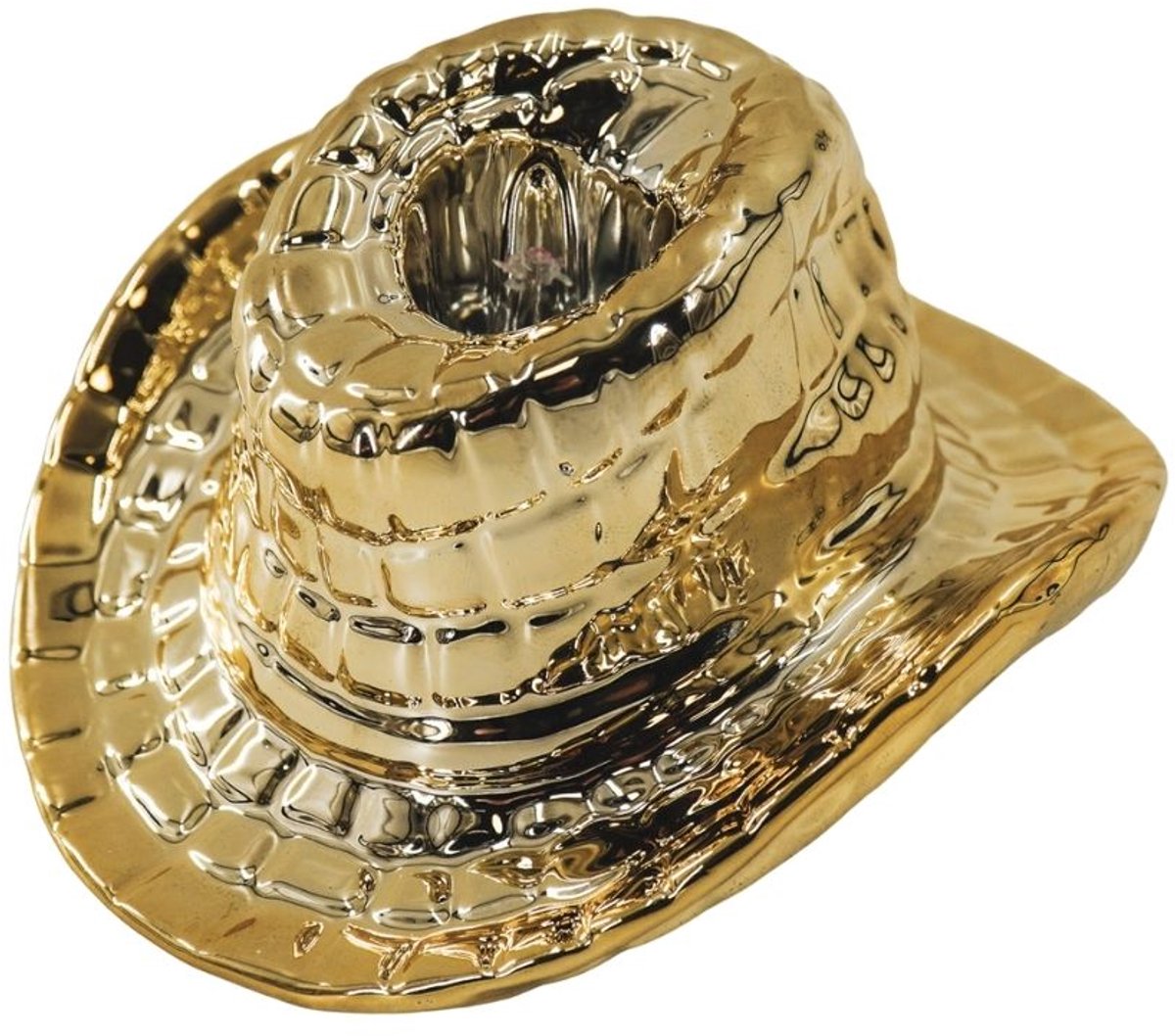 Housevitamin Kandelaar- Cowboyhoed Kaarshouder- Keramiek- Goud- 13,5x11x7 cm