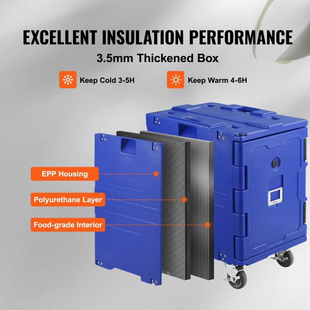 Voedseltransportbox - Thermobox/Warmhoudbox - 78 L Capaciteit - Voorlader - LLDPE + PU Isolatie - Met Wielen en Handgrepen - Voor Catering - Eendelige Sluiting