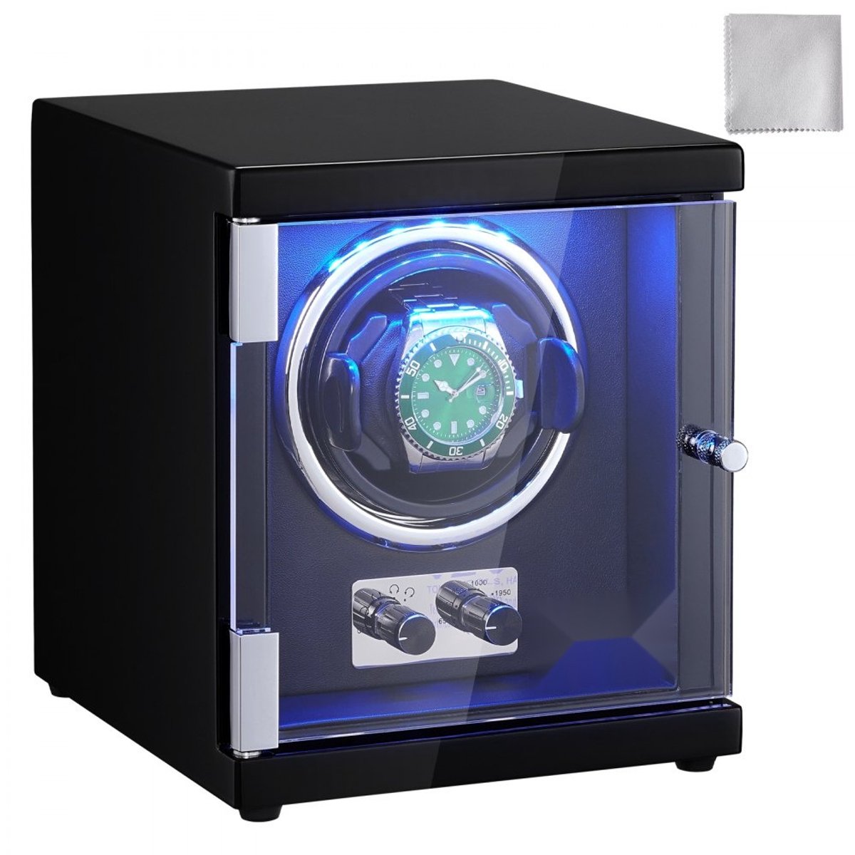 Watch Winder - Horlogeopwinder - 1-Vaks - Voor Automatische Horloges - LED Verlichting - Verstelbare Bandlengte 15-20,7 cm
