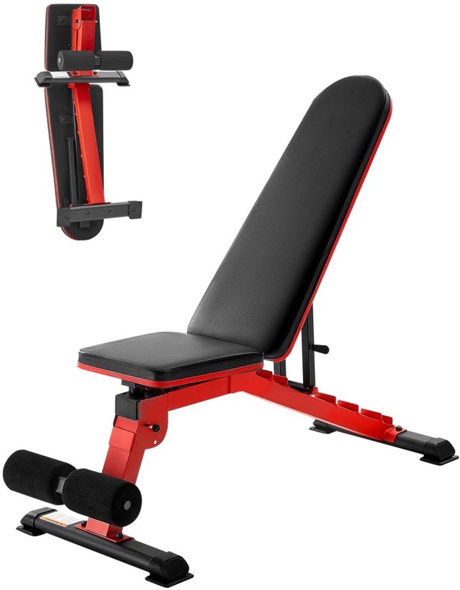 Halterbank - Verstelbare Fitness- en Sit-up Bank - Draagvermogen 544 kg - Inklapbaar - Snel Verstelbaar - Vlak en Schuin - Bankdrukken - Thuisgym