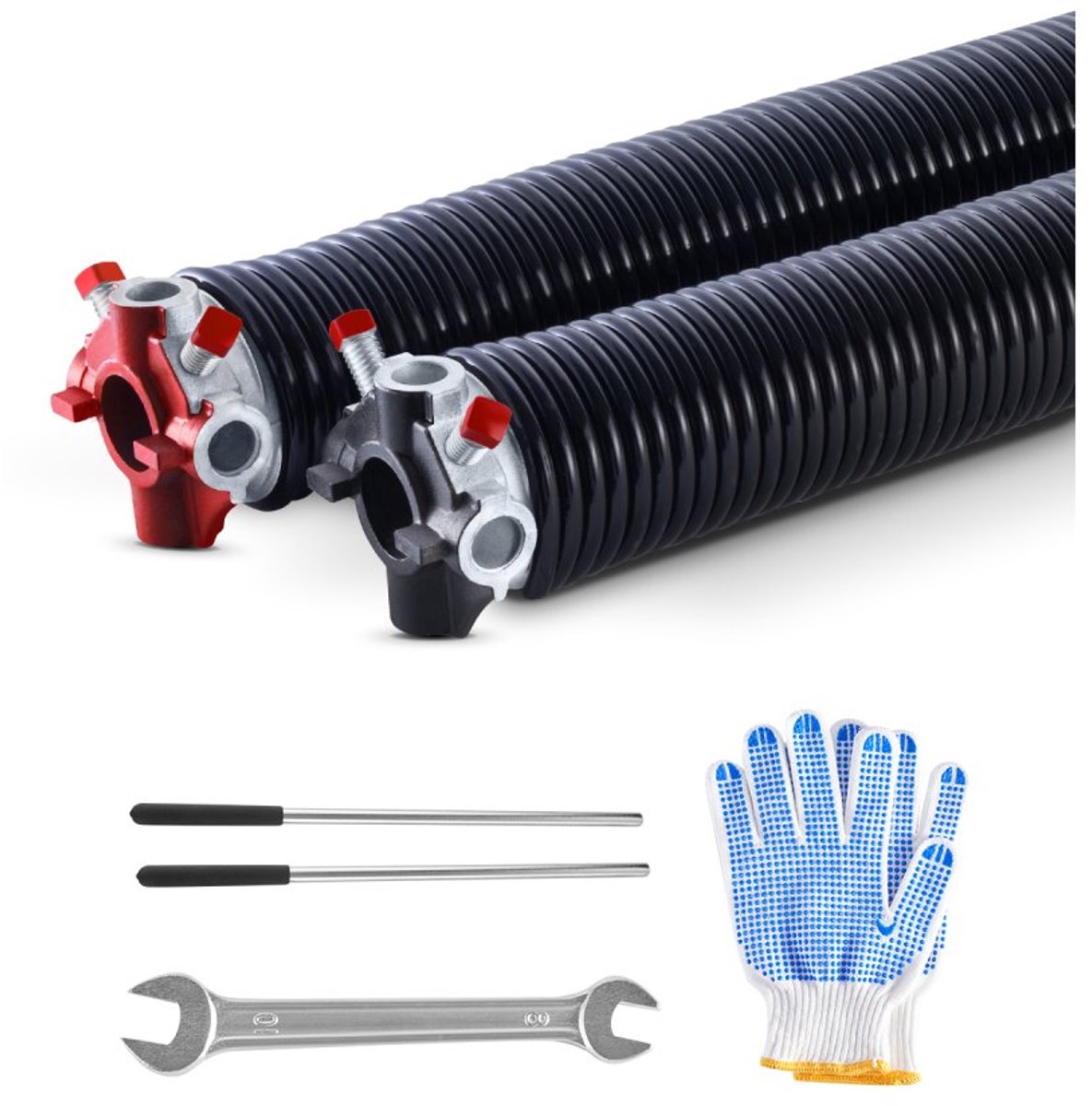 Garagedeur torsieveren - Set - Draaddikte 6,35 mm, Ø 50,8 mm, L 889 mm - Levensduur 16.000 cycli - Met antislip wikkelstangen - Inclusief handschoenen en sleutel - Zwart gecoat