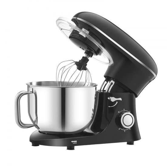 Keukenmachine - Standmixer en Deegmixer - Met Kantelbare Kop - Vermogen 1400W - Inhoud 5,68 L RVS Kom - Deeghaak en Garde - Mengschraper - Zwart — afbeelding 4