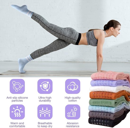 EGoods - Yoga sokken voor dames: antislip noppen, ABS, Pilates, Barre, dans, ballet, fitness - 8 paar - maat 36-40 — afbeelding 5