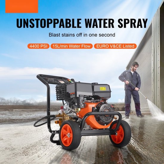 Hogedrukreiniger - Benzine - 303 Bar (4400 PSI) - 15 L/min - Koperen Pomp - Hogedrukpistool & Verlengstuk - 5 Spuitmonden - Terrasreiniger van Merkloos	 — afbeelding 5