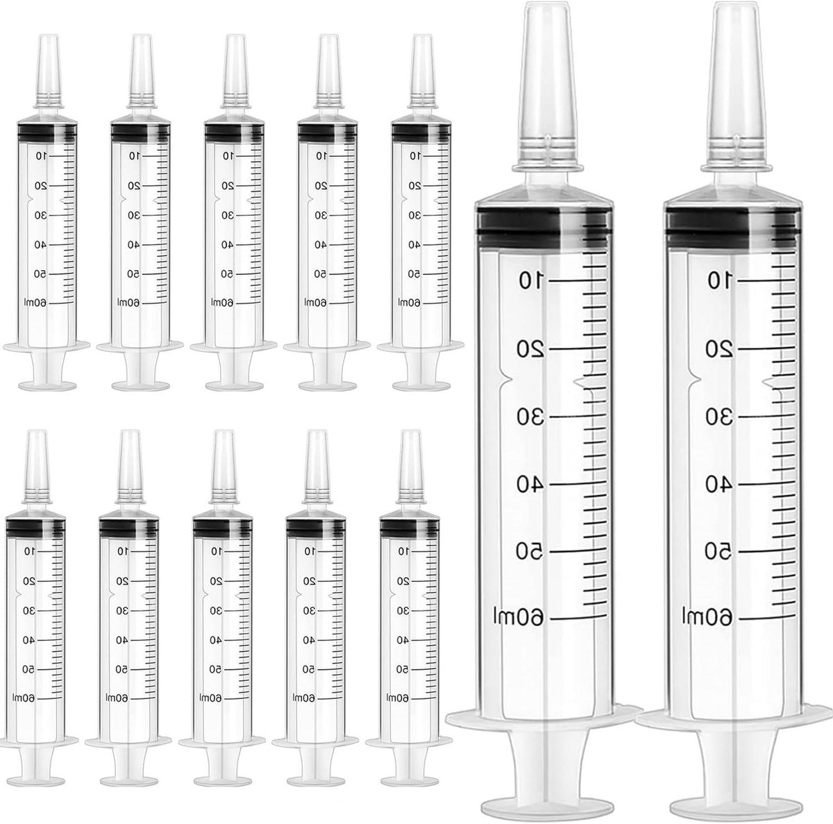 EGoods - Set van 12 herbruikbare doseerspuiten zonder naald, 60 ml - Wetenschappelijke laboratoria, tuinirrigatie, industrie