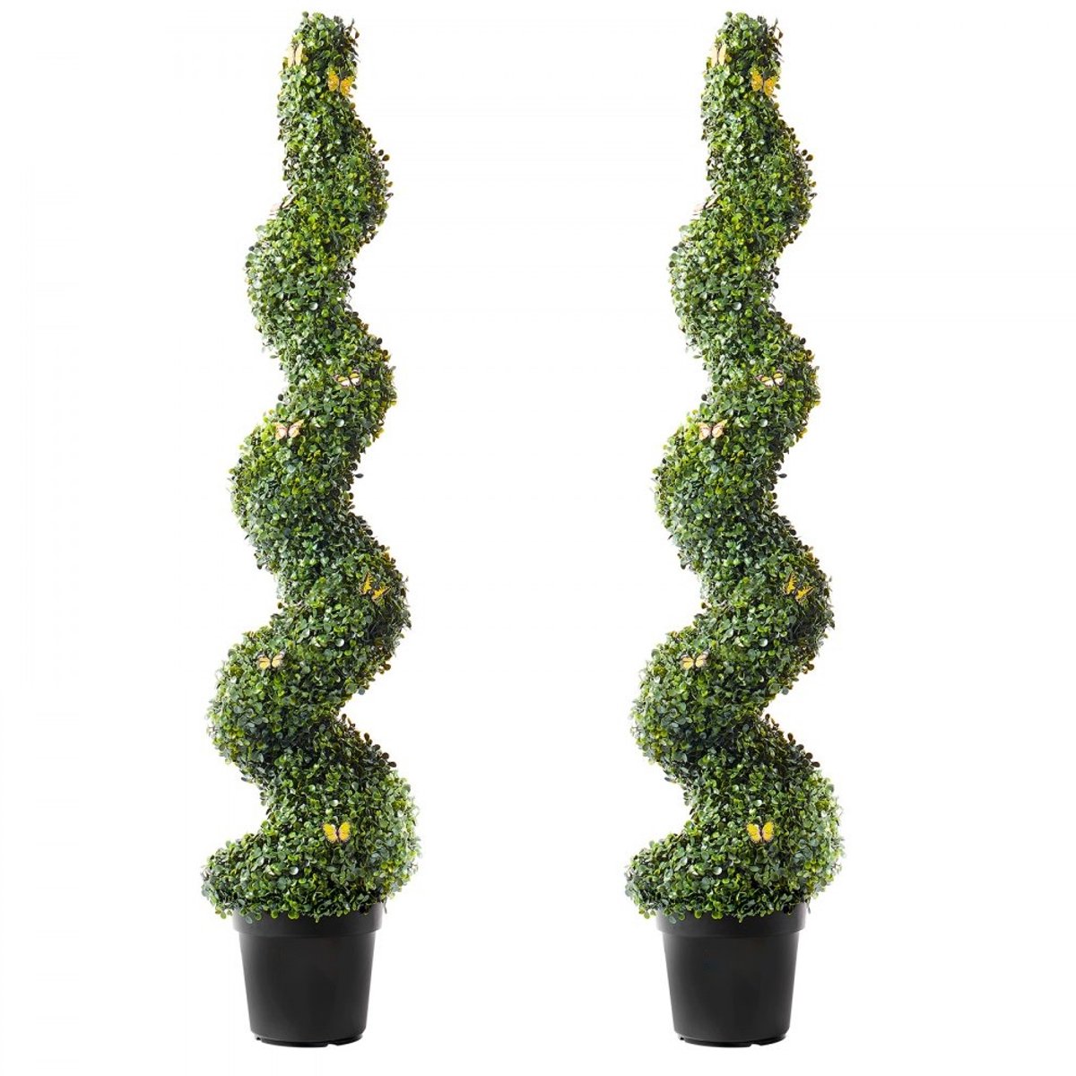 Kunstbuxus Spiraalbomen - Topiary Set van 2 - 152 cm Hoog - UV-bestendig - Met Pot - Voor Binnen & Buiten - Extra Bladeren - Groen