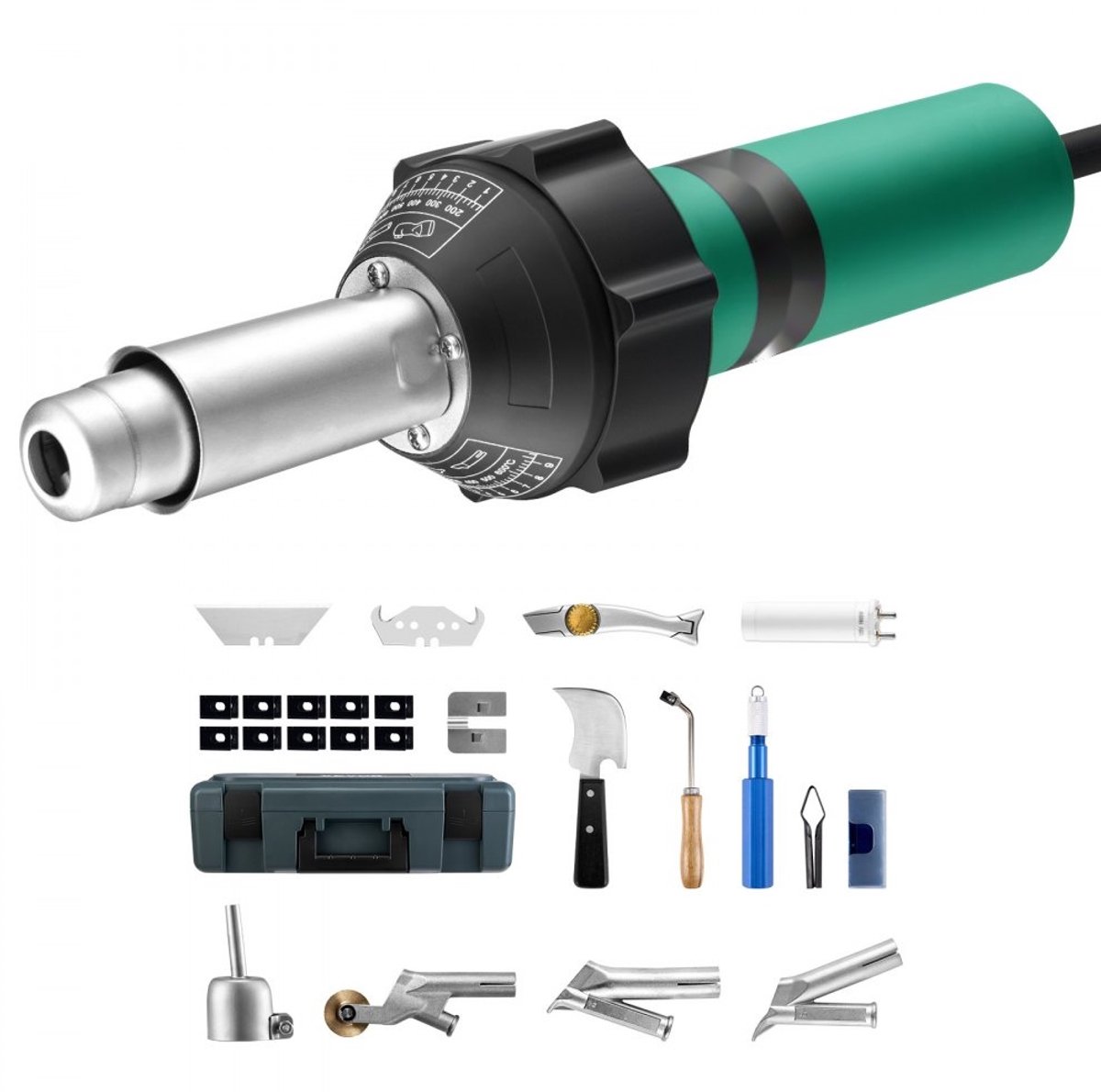 Heteluchtlasapparaat voor Kunststof - 1600W Heteluchtpistool Set - Temperatuur 50-600°C - Voor PP/PE/PVC/TPO/Vinyl - Accessoireset 14-Delig - Inclusief Koffer