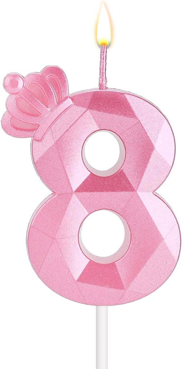EGoods - 7,5 cm 3D Taartkaars Roze Kroonverjaardagskaarsen voor Meisjes - Verjaardagskaars - Decoratie voor Verjaardagsfeest, Bruiloft, Jubileum