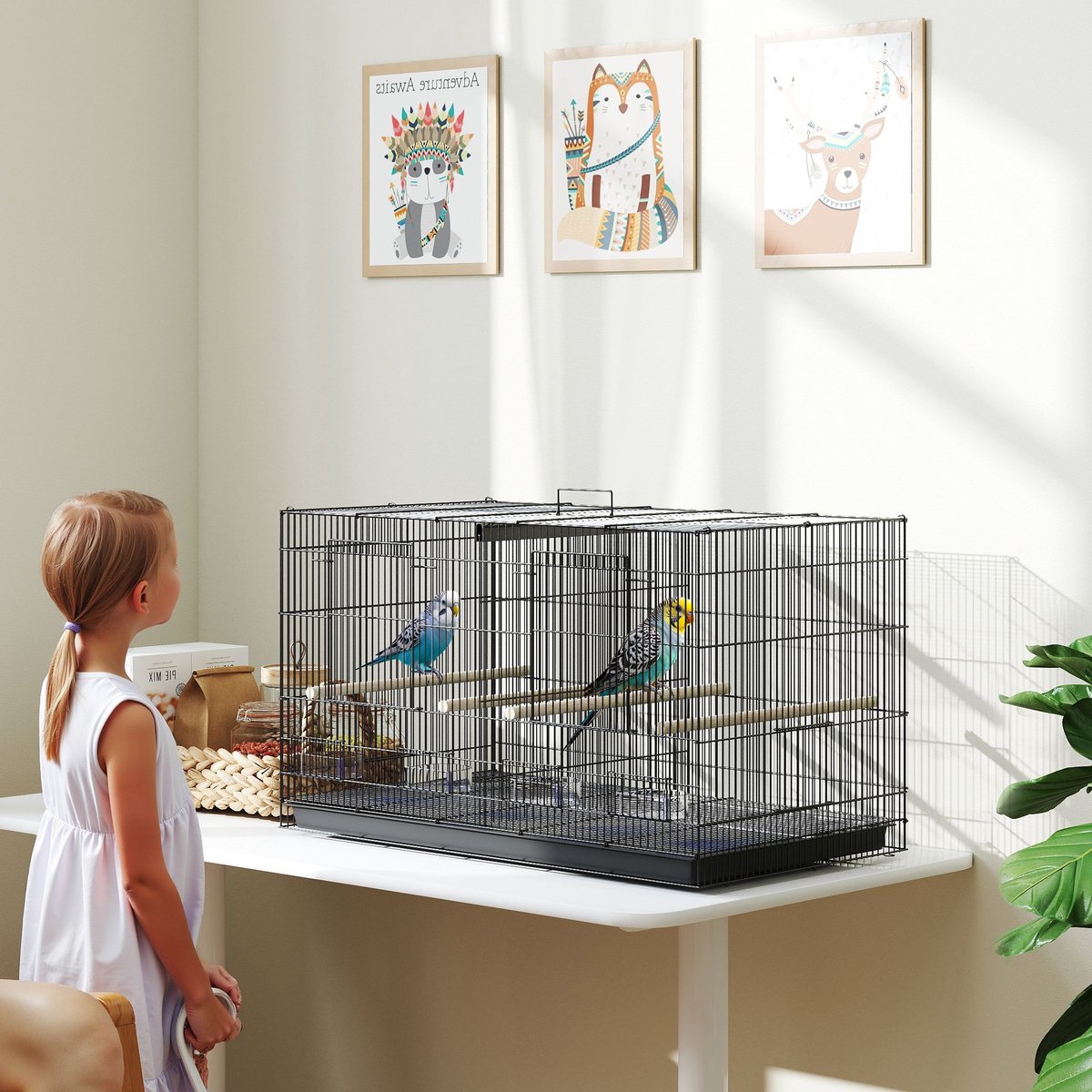 PawHut Vogelkooi - Staal - 76x46x46cm - Zwart thumbnail 5