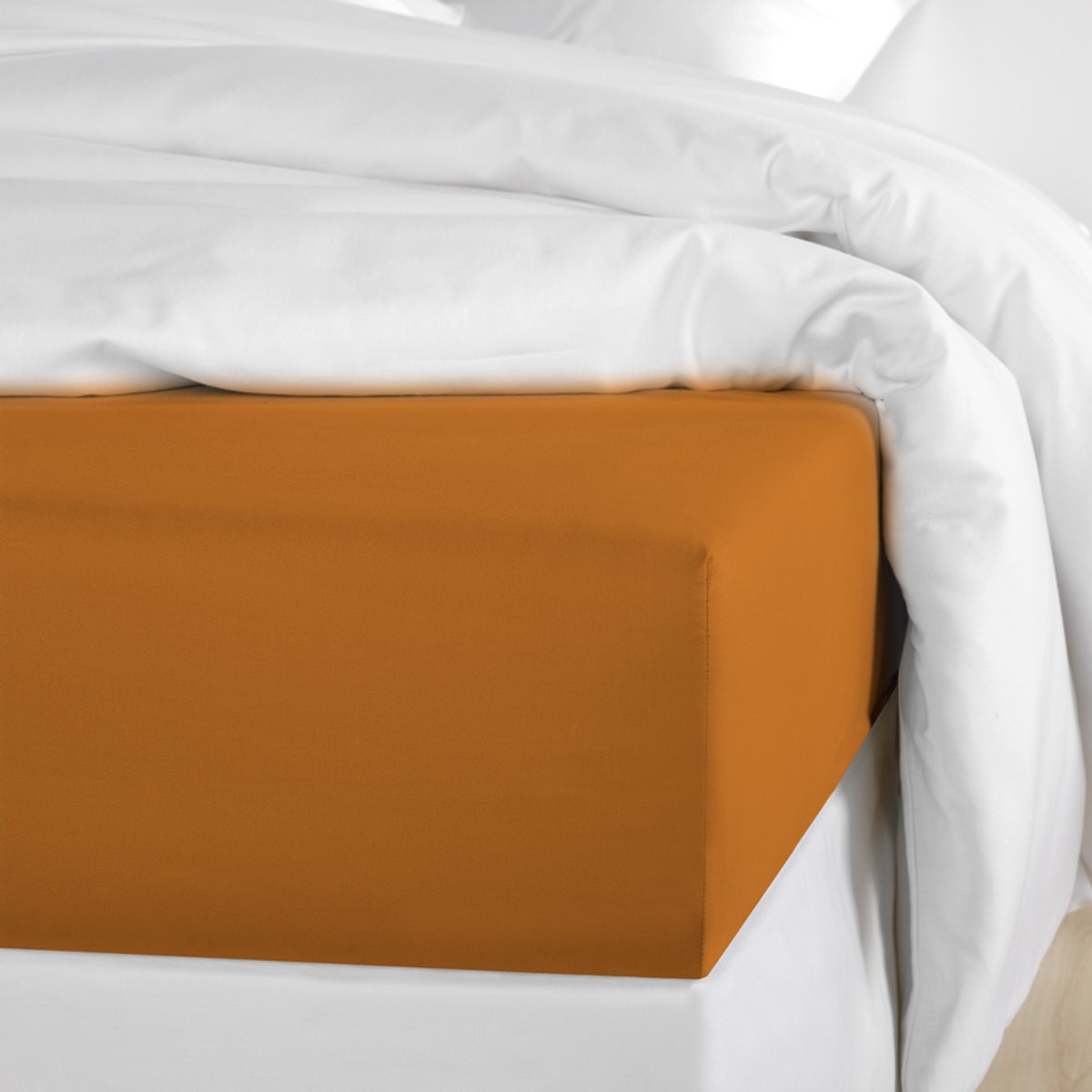 De Witte Lietaer Hoeslaken Olivia Copper - 160 x 200/220 x h 30 - Oranje - Katoen Satijn