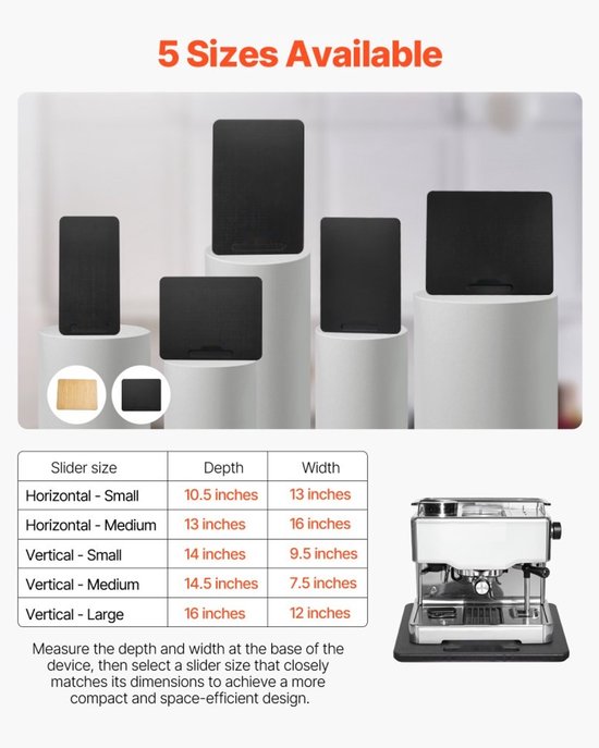 Schuif- en Glijplank voor Keukenapparaten - Rolplank - Afmeting 26,7 x 33 cm - Rubberen Wielen - Handgreep - Snel te Reinigen - Voor Koffiezetapparaat & Keukenmachine - Zwart — afbeelding 3