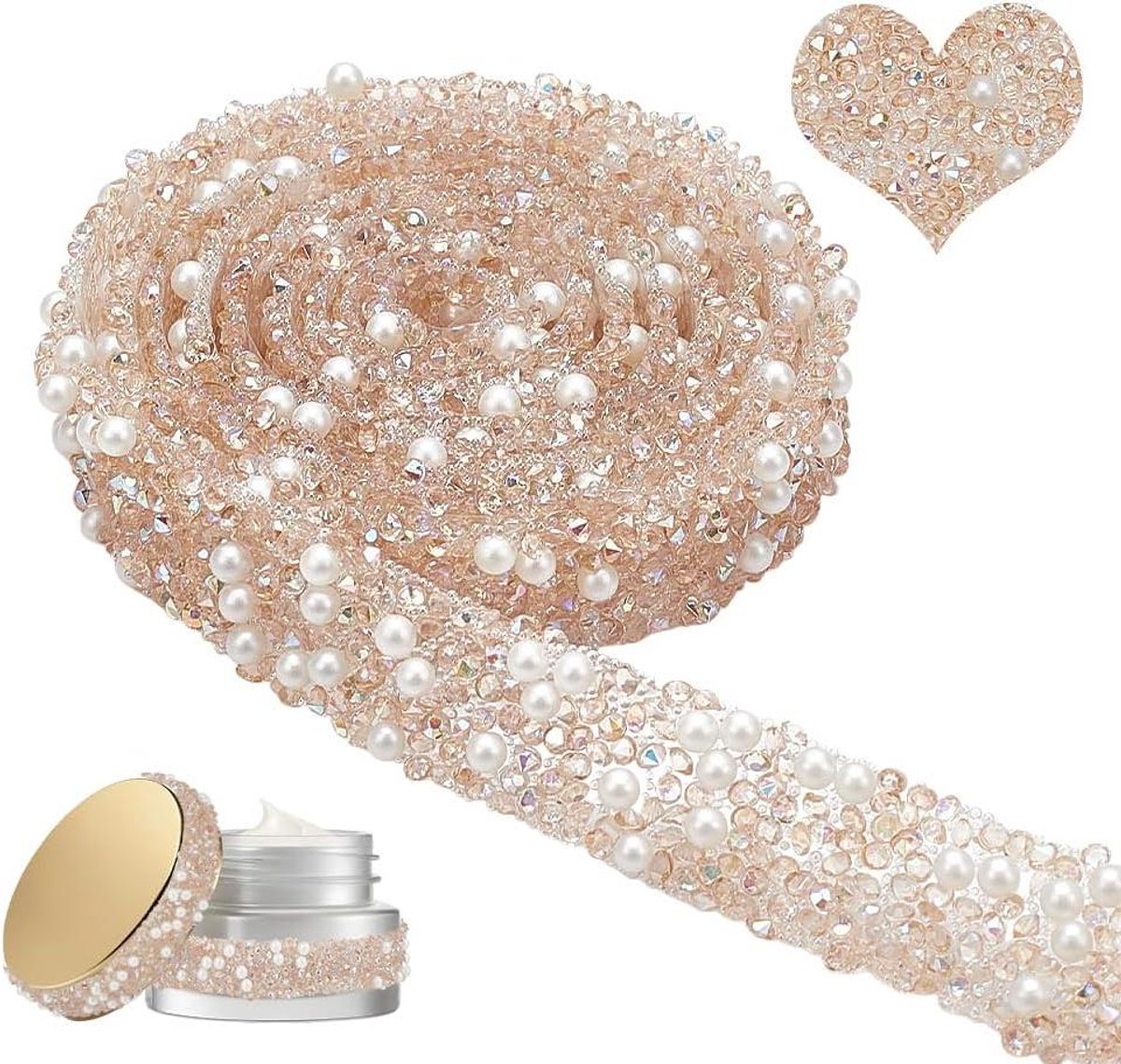 EGoods - Decoratieve parelband met strass-steentjes, zelfklevend lint voor bruidsjurk, schoenen en telefoon - 4 stuks - 1,4 cm breed - peachpuff