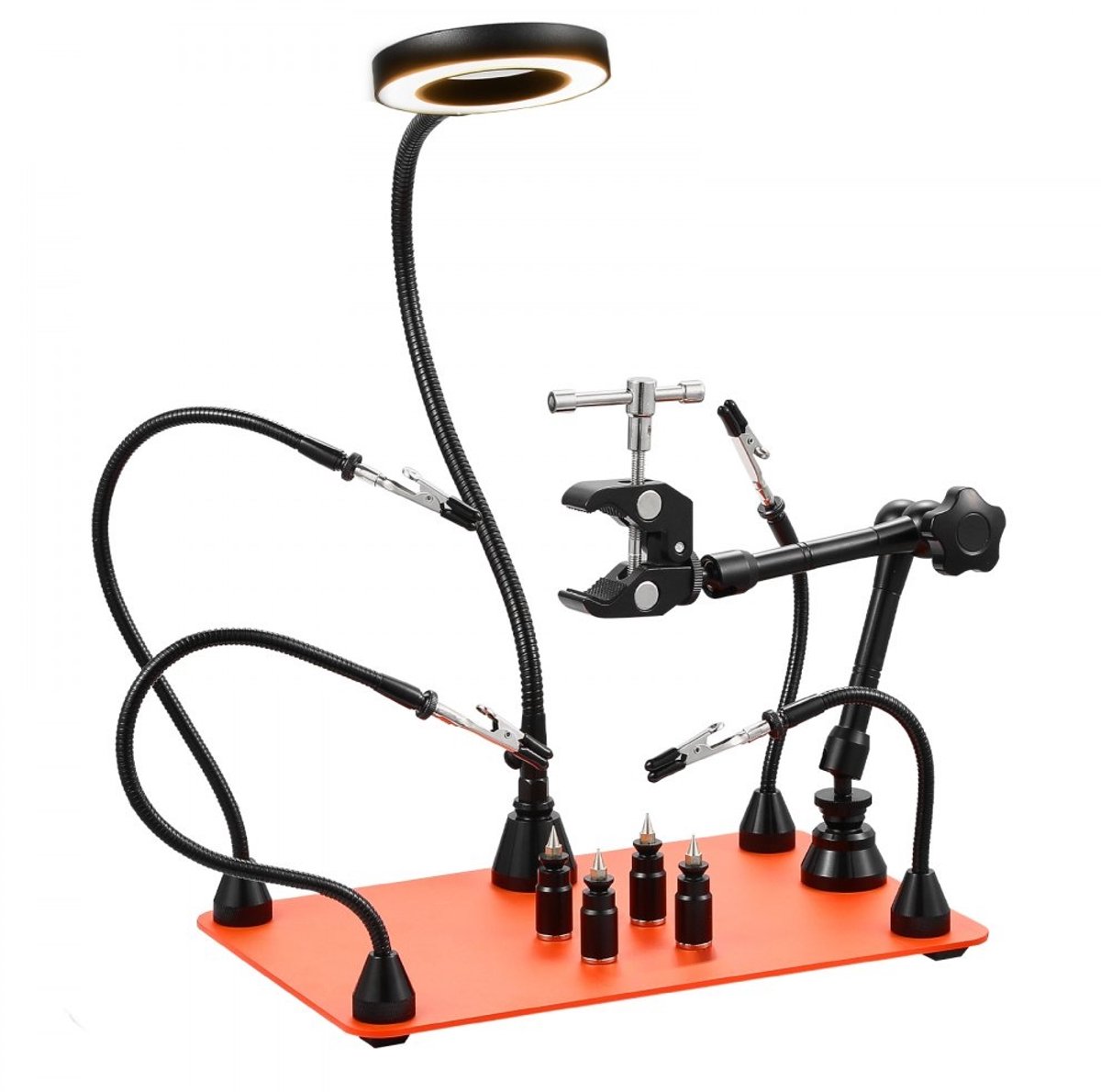 Derde Hand Soldeerhulp - Soldeerstation - 3x LED Vergrootglas - 4 PCB-houders - 360° Heteluchtpistoolhouder - Magnetische Basis