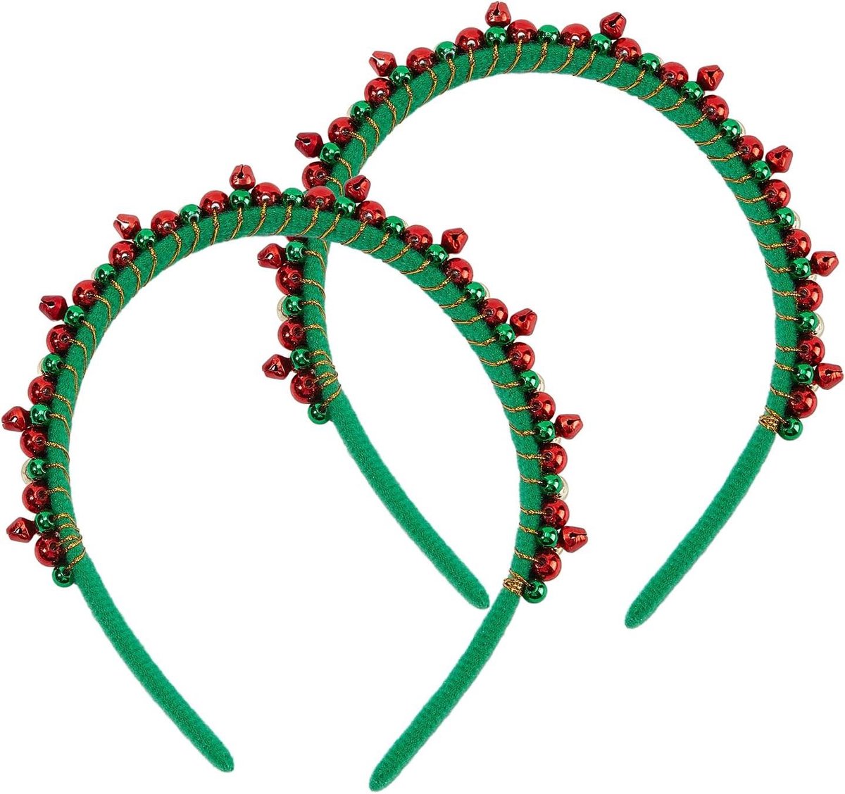 EGoods - Kersthoofdbanden Met Belletjes in Rood, Groen en Goud - Haarbanden voor Dames voor Kerstfeesten met Kerstklokken