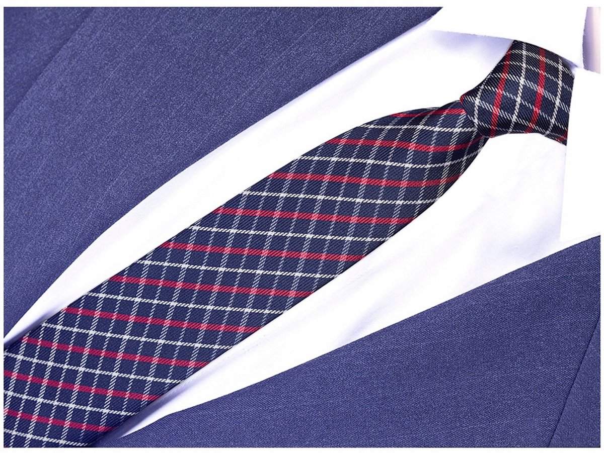 GREG Krawat Męski Granatowy 6cm Żakard Kratka Slim Fit