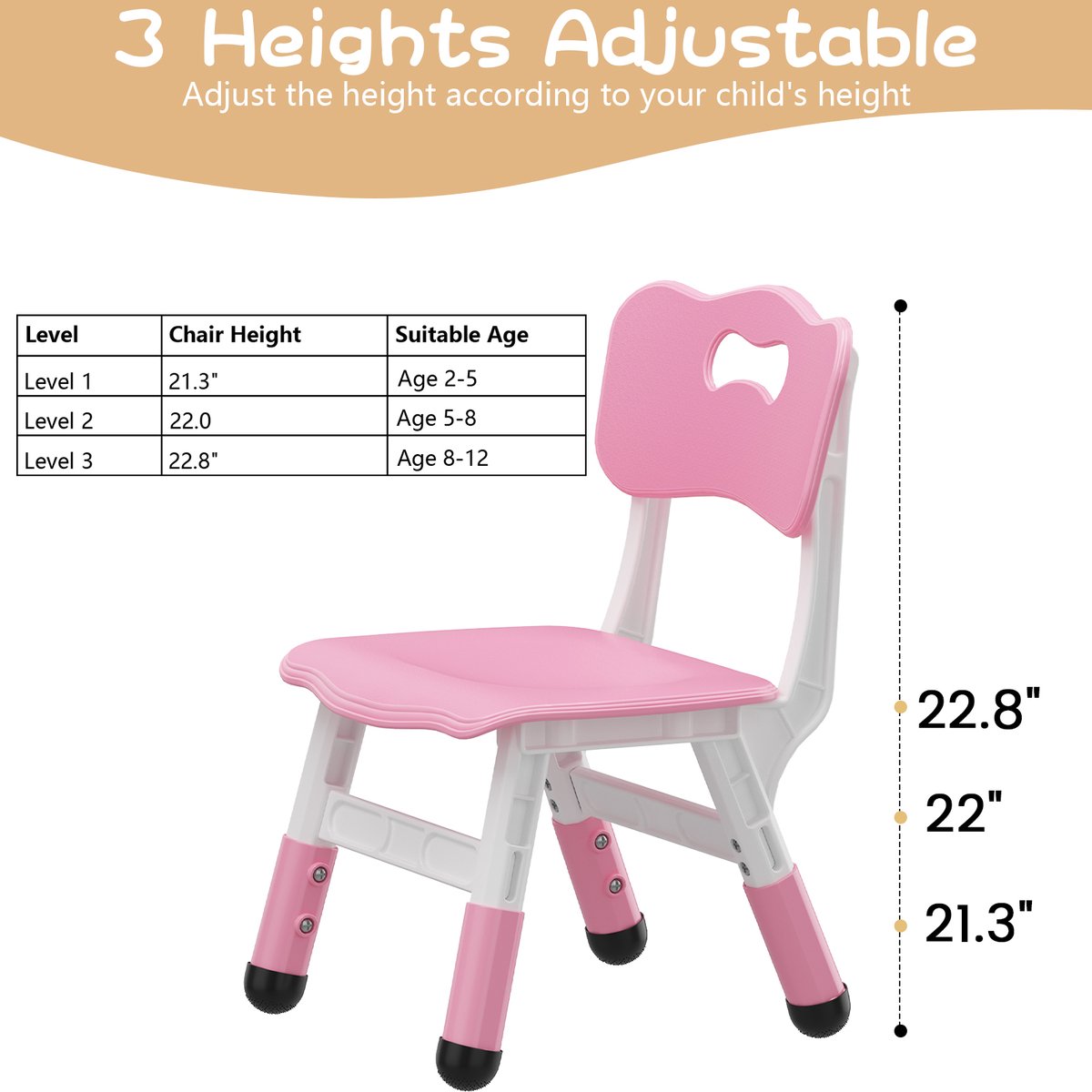 HOERFURIY Kinderstoel Set van 2 met hoogte verstelbare stoel, Plastic peuterstoelen voor kinderen jongens meisjes, Kinderen Hangmat stoel, Booster stoelen voor peuters, Roze thumbnail 5