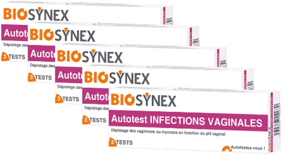 Biosynex - Vaginale Infectie Zelftest - Vaginale pH Test - Directe Kleuraflezing - Voor Jeuk, Branderig Gevoel en Ongewone Afscheiding - 5 x 3 Tests Pack