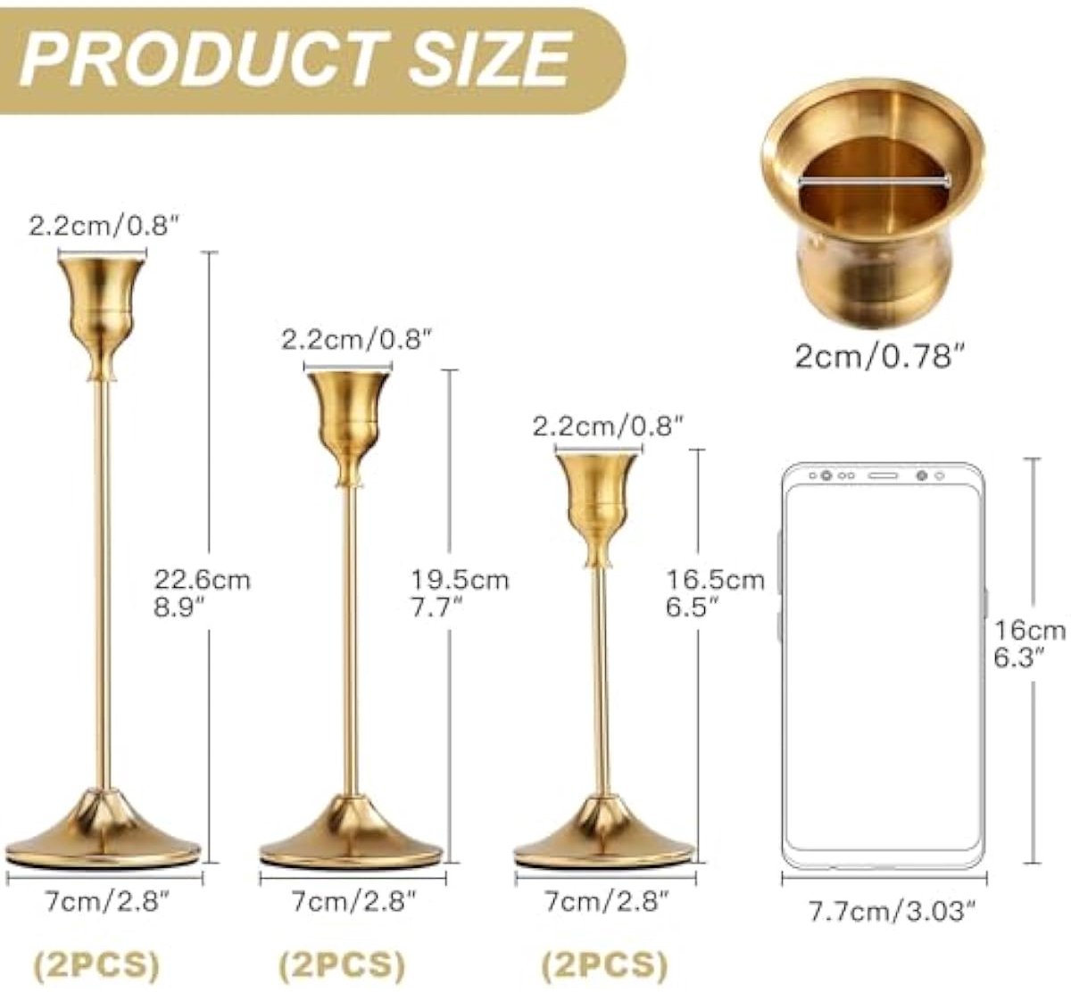 Kerzenständer Gold, 6 stuks kaarsenhouder, kaarsenstandaard, voor dinerkaarsen, voor bruiloft, woonkamer, eetkamer, decoratie, Halloween, Kerstmis (Goud) – foto 2